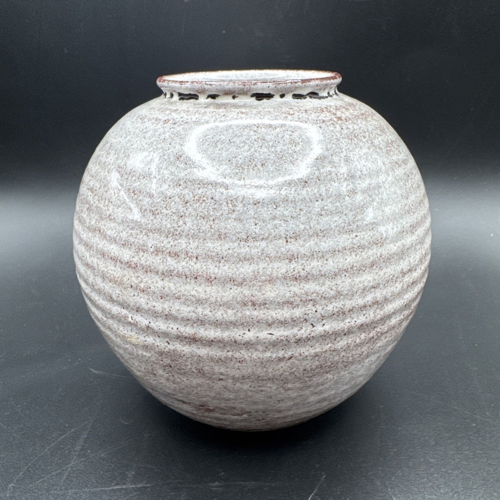 Westraven Art Pottery Vase Ribbed Gray Rust 913 Holland Midcentury Modern Vtg